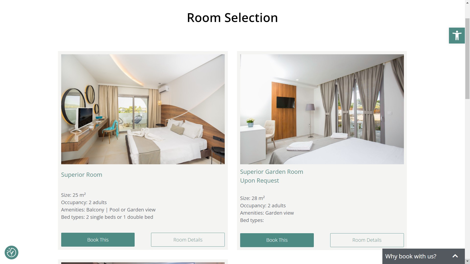 Happy Days Hotel website room selection screenshot